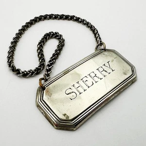 ANTIQUE SHERRY DECANTER BOTTLE LABEL SILVER PLATE 19th Century - Picture 1 of 3