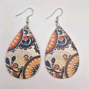 Large Colorful Paisley Flower Dangle Teardrop Earrings Boho Tribal Ethnic - Picture 1 of 4