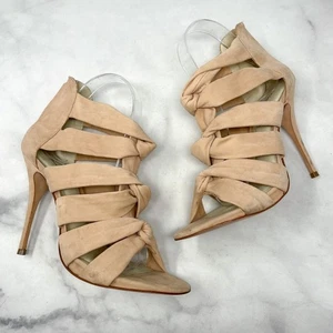 NEW Elizabeth & James Love Nubuck Leather Nude Strappy Sandal Bootie Heel Boho 8 - Picture 1 of 9