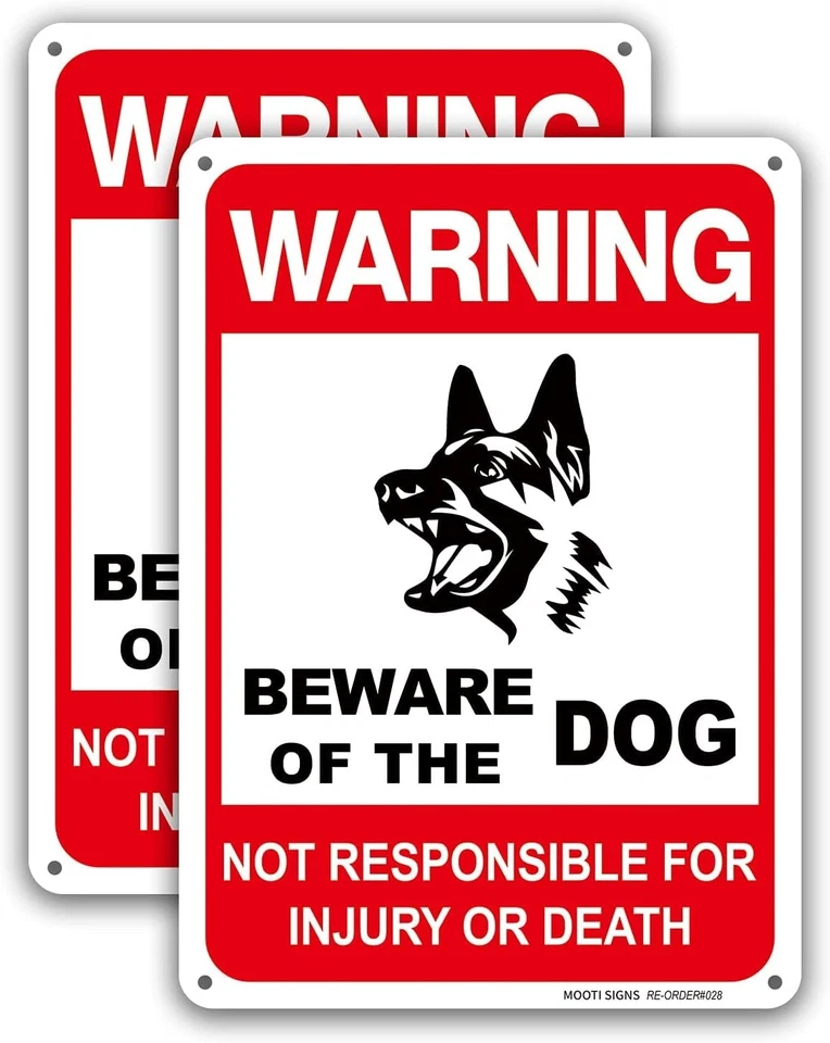 Dog Warning Signs Beware of The style1: 10X7 2 Pack, Red ,White ,Black  - Image 1 of 4