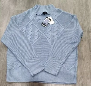 Steve Madden Blue Cable Knit Keyhole Pullover Sweater Med Oversized Fit Fancy - Picture 1 of 9
