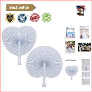 50-Pack White Folding Fans - Round & Heart Shapes for Personalized Party Decor - Picture 1 of 10