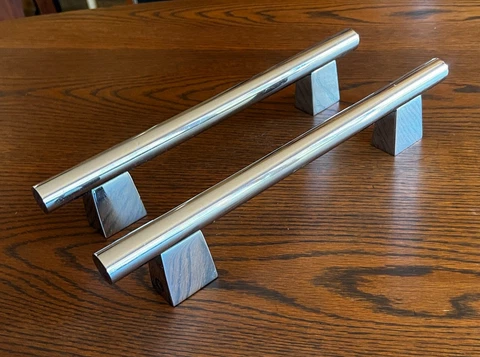 2 Vtg Modern Old Chrome Architectural Steel Front Shower Door Handles Pulls Mcm Cover