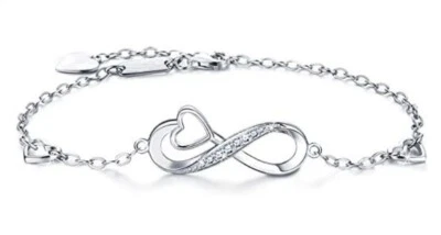 925 Silber Damen Infinity Armband Ankerkette Unendlichkeit Ewigkeit mit Herzen - Bild 1 von 4