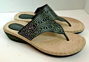 Ladies Croft & Barrow Black Embellished Slip-on Memory Foam Sandals Sz 9-B9 - Picture 1 of 6