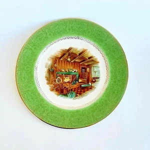 Country Plate Green White Century by Salem 23K Gold Colonial - Picture 1 of 10