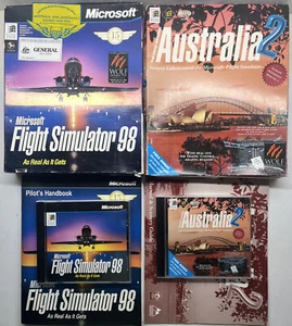 Microsoft Flight Simulator 98 Big Box + Australia 2 Scenery Big Box PC Win95 - Picture 1 of 4