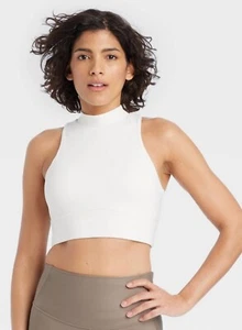 NWT~ All in Motion sz M Cream Light Support High Neck Crop Sports Tank Top pp3 - Picture 1 of 2