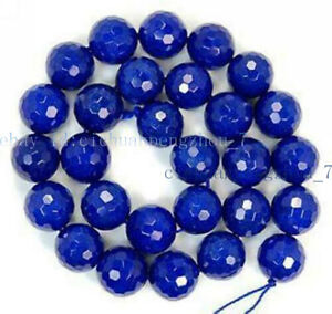 Faceted 6/8/10/12mm Blue Sapphire Gemstone Round Loose Beads 15'' Strand