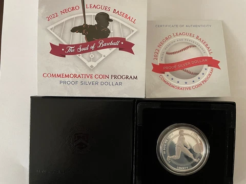 2022 Negro Leagues Baseball Proof Silver Dollar OGP & COA Cover