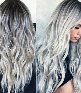 Pelucas completas de pelo largo resaltado de fiesta media gris ombre plateado para mujer - Imagen 1 de 10