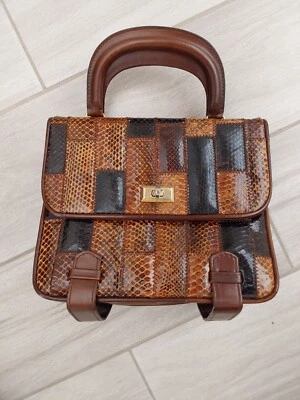 Tano of Madrid винтажный мульти коричневый ящерица двойной ручки маленькая сумка.  Размер 7x8 - Изображение 1 из 4