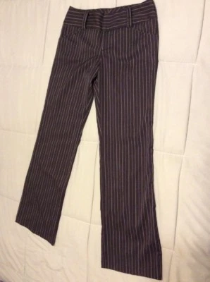 Pantalones de vestir My Michelle para dama ~ talla 7 marrón oscuro a rayas EXCELENTE Foto 1 de 4