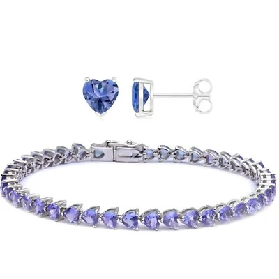 Brazalete y aretes de tenis de circonita cúbica con corazón de circonita cúbica de tanzanita 2 piezas Foto 1 de 3