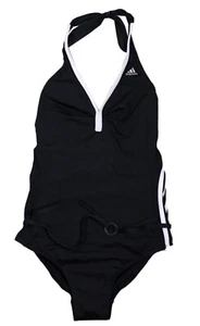 ADIDAS One Piece Swimsuit In Black With 3 White Stripes Size UK 22 BNWOT - Foto 1 di 4