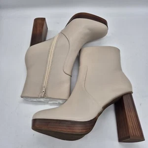 DV By Dolce Vita Women's Size 8 M Marigold Leather Stacked Heeled Boots Ivory - Picture 1 of 10
