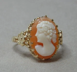 VINTAGE 9CT GOLD RING SET WITH A CARVED SHELL CAMEO 3720 - Bild 1 von 7