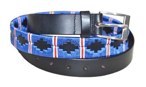 Handmade Polo Argentinian Brown Leather Belts Blue/Red 28'' - 48''(70cm-110cm) - Bild 1 von 6