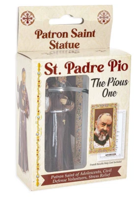 Statua San Pio/Padre Pio, accenti di foglia oro dipinti a mano 4", in scatola - Immagine 1 di 3