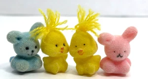 Vintage Mini Flocked Animals Bunny Rabbit Chick 1” Easter Spring - Picture 1 of 6