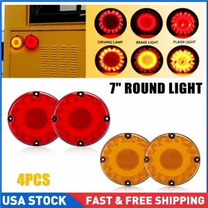 4pc 7" Round Amber 47-LED Tail Light School Bus Transit Vehicles Refuse Hauler - Foto 1 di 21