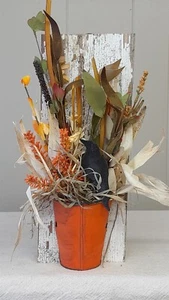 Neu Primitive Handarbeit Herbst Wand Tasche Krähe Zaun Tür Wandhänger - Bild 1 von 5
