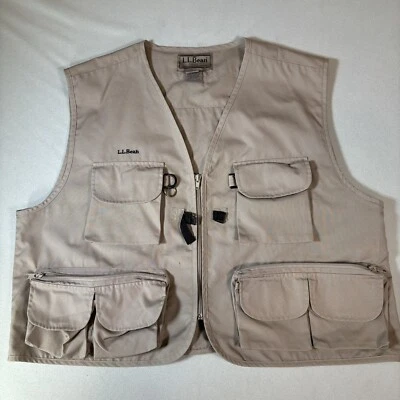 Vintage LL Bean Mens XL Khaki Outdoor Fishing Fly Fishing Safari Hiking Vest - Image 1 of 4