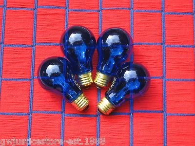 BOX of 4 NEW 25w COBALT BLUE transparent A19 PARTY LIGHT BULB 25 watt 25A19 sign - Image 1 of 4