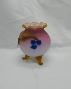 Peach Blow Satin Glass Fish Bowl Vase with Applied Feet and Detailing - Picture 1 of 9