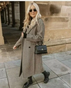 RARE ZARA HOUNDSTOOTH DOUBLE BREASTED CHECKED BUTOONNED COAT JACKET SMALL NEW - Picture 1 of 12