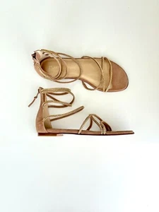 NIB Stuart Weitzman Chaindown Strappy Flat Sandals in Cashew Suede Size 7.5 - Picture 1 of 10