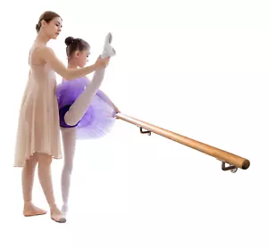 3' Ft Athletic Ballet Bar Single Wall Mount Stretch 2"Wooden Dance Barre Chrome - Picture 1 of 4