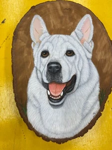 Arte da parete cane pastore tedesco bianco vintage dipinto a mano su legno - Foto 1 di 5