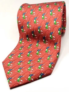 AMERICAN LIVING Handmade 100% Silk Tie Men's Red Blue Green Fishing Necktie NWT - Picture 1 of 5