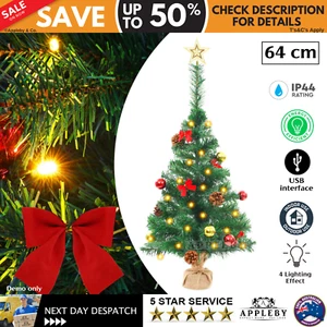 64cm Table Top Artificial Christmas Tree Xmas Decoration w/ LED Lights Ornaments - Picture 1 of 10