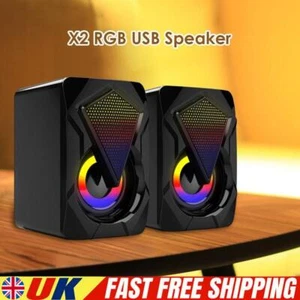 X2 USB Powered Computer Speakers 3Wx2 Multimedia Bass Speakers with RGB Light - Afbeelding 1 van 11