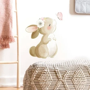 Cute Bunny Wall Decals Rabbit Kiss Butterfly Wall Stickers Peel and Stick Wal... - Picture 1 of 4