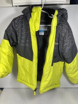 Columbia Boys XXS 4/5 Winter Jacket Gray/Neon Yellow Hooded Insulated Coat Snow - Image 1 of 4