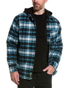 SOVEREIGN CODE Plaid Flannel Shirt Jacket Mens XL Quilted Lining Hooded - Picture 1 of 12