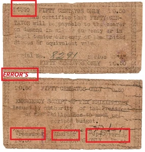 1943 Filippine Provincia di Apayao moneta 50c S123 solo 8,9k errori multipli - Foto 1 di 5