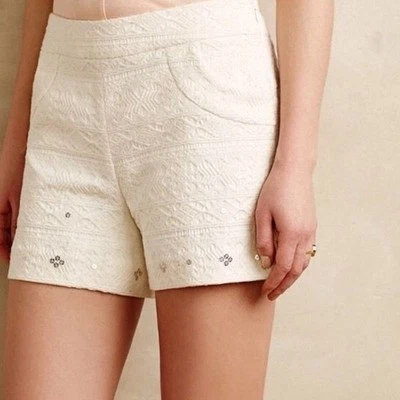 Novo Shorts Anthropologie Elevenses Beyza Embelezado Tamanho 10 Marfim Texturizado - Imagem 1 de 3
