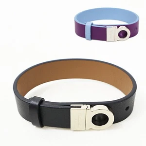 Salvatore Ferragamo bracelet Wrist Belt Leather Black Gancini silver Bukle women - Picture 1 of 24