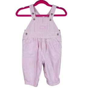 Osh Kosh B'Gosh Bib Overalls Baby Girls Size 6-9 mo Pink White Vestbak Y2K VTG - Picture 1 of 7