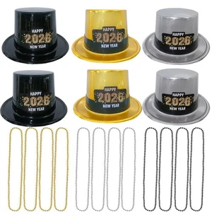 New Year's Eve Party Supplies 2026 Include 6 Happy New Year Top Hat 12 Black ... - Picture 1 of 5