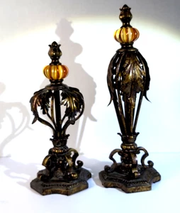 VTG set of 2 Finials, Ornate Art Nouveau Wood and Bronze Table Top or Mantel EUC - Picture 1 of 5