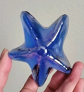 Vintage Cobalt Blue Iridescent Carnival Glass 4" Starfish Paperweight 9oz - Picture 1 of 5