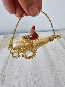 Vetro vintage inge? Tinsel aereo Babbo Natale ornamento oro glitter albero di natale - Foto 1 di 7