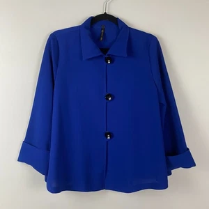 IC by Connie K Jacket Size Medium Blue Swing 3/4 Sleeves Button Front - Picture 1 of 10