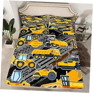 Excavators Boys Bedding Sets,Equipment Trucks Fitted Sheet for Twin Multi 05 - Picture 1 of 6