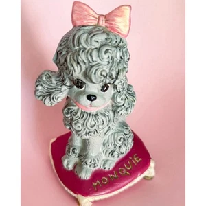 Vintage 1981 Poodle Figurine • Monquie Hobbyist Ceramic Dog on Cushion • Lashes - Picture 1 of 12